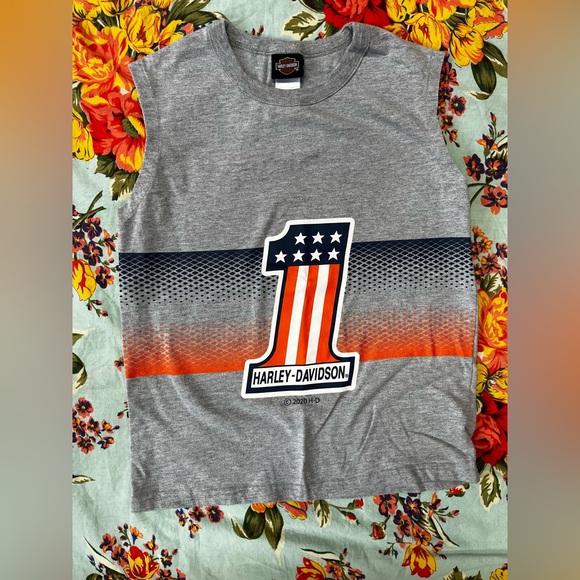 Harley-Davidson Kids Gray Tank Top with Orange and Blue Graphic - Picture 1 of 3